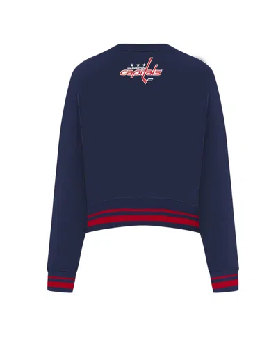 Pro Standard Women's Navy Washington Capitals Area Code Cropped Pullover Sweatshirt In Blue
