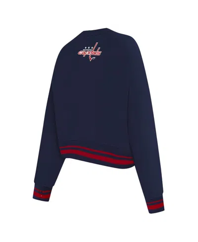 Pro Standard Women's Navy Washington Capitals Area Code Cropped Pullover Sweatshirt In Blue