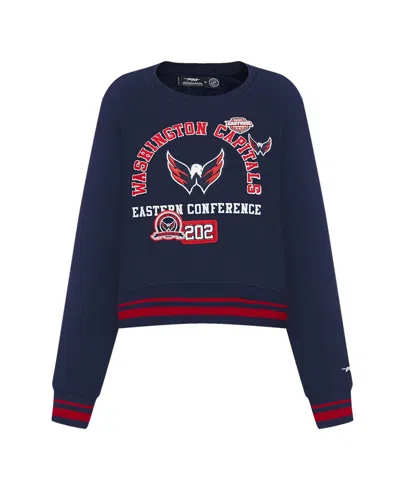 Pro Standard Women's Navy Washington Capitals Area Code Cropped Pullover Sweatshirt In Blue