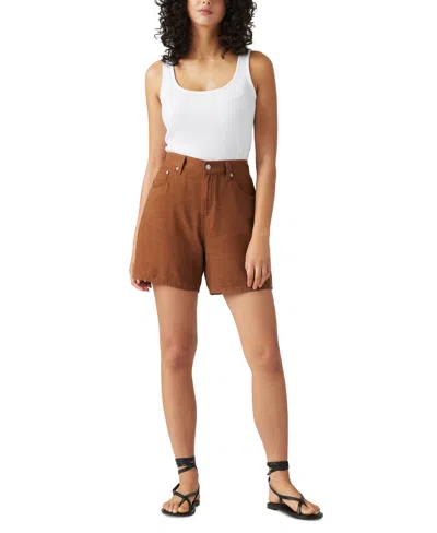 Levi's High Rise Baggy Cotton Linen Shorts In Brown