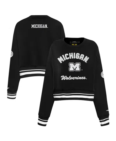 Pro Standard Black Michigan Wolverines Pearl Cropped Pullover Sweatshirt In Black