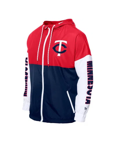 New Era Men's Navy/red Minnesota Twins Color Block Full-zip Hoodie Windbreaker Jacket In Multi