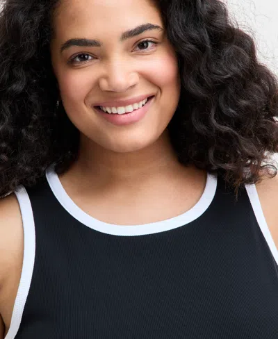 On 34th Trendy Plus Size Contrast Tipped Tank Top, Exclusively At Macy's In Black