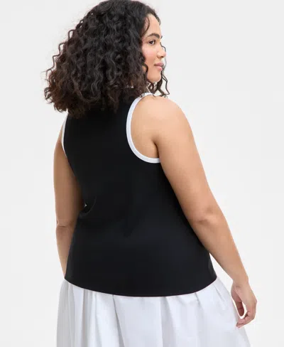 On 34th Trendy Plus Size Contrast Tipped Tank Top, Exclusively At Macy's In Black