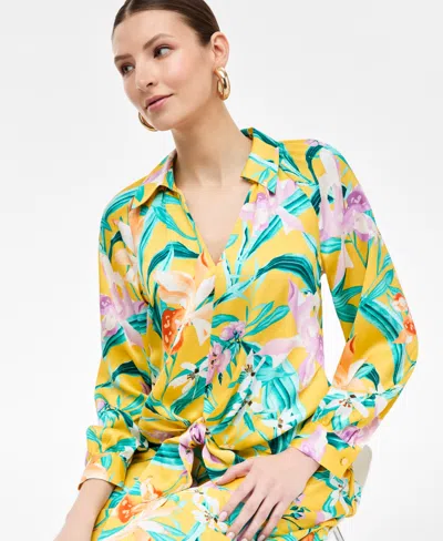 Inc International Concepts Women's Printed Tie-front Blouse, Exclusively At Macy's In Multi