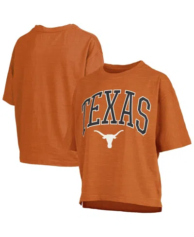 PRESSBOX WOMEN'S TEXAS ORANGE TEXAS LONGHORNS NELSON ARCH OVER LOGO WAIST LENGTH OVERSIZED SLUB T-SHIRT 