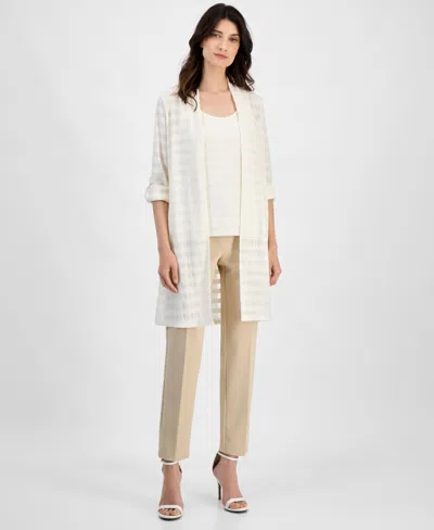 Anne Klein Sheer Stripe Open Front Longline Cardigan
