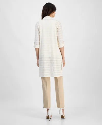 Anne Klein Sheer Stripe Open Front Longline Cardigan