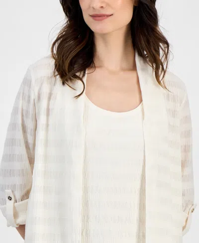 Anne Klein Sheer Stripe Open Front Longline Cardigan