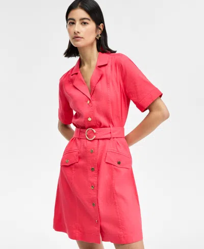 Inc International Concepts Women's Linen-blend Belted Mini Dress, Exclusively At Macy's In Pink