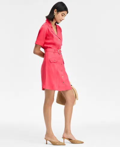 Inc International Concepts Women's Linen-blend Belted Mini Dress, Exclusively At Macy's In Pink