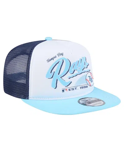 New Era Men's White/light Blue Tampa Bay Rays Retro Script Trucker 9fifty Snapback Hat