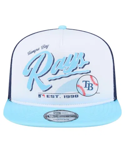 New Era Men's White/light Blue Tampa Bay Rays Retro Script Trucker 9fifty Snapback Hat