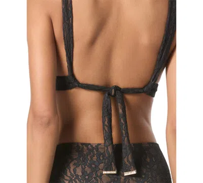 Michael Kors Michael  Lace Tie Back Top In Black