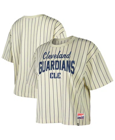 New Era Women's Cream Cleveland Guardians City Connect Multiplier Pinstripe Cropped T-shirt In Neutral