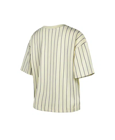 New Era Women's Cream Cleveland Guardians City Connect Multiplier Pinstripe Cropped T-shirt In Neutral