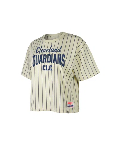 New Era Women's Cream Cleveland Guardians City Connect Multiplier Pinstripe Cropped T-shirt In Neutral