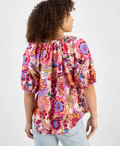 Liverpool Los Angeles Floral Puff Sleeve Button-up Top In Multi