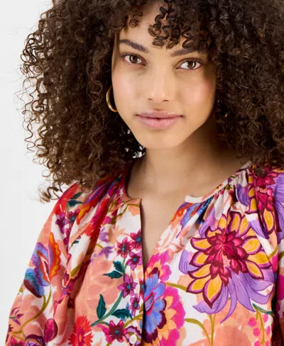 Liverpool Los Angeles Floral Puff Sleeve Button-up Top In Multi