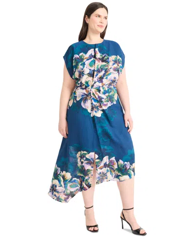 Maggy London Plus Size Printed Round-neck A-line Dress