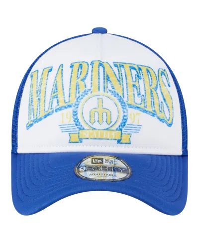 New Era Men's Royal Seattle Mariners Distressed 9forty A-frame Adjustable Trucker Hat