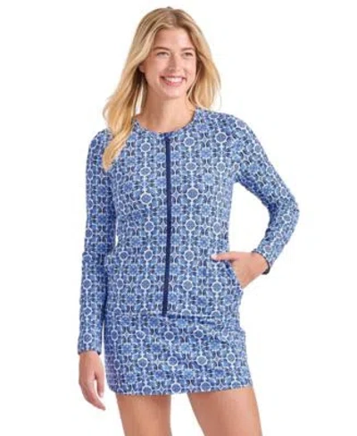 Tommy Bahama Full Zip Long Sleeve Rashguard Skirt Bottom In Blue