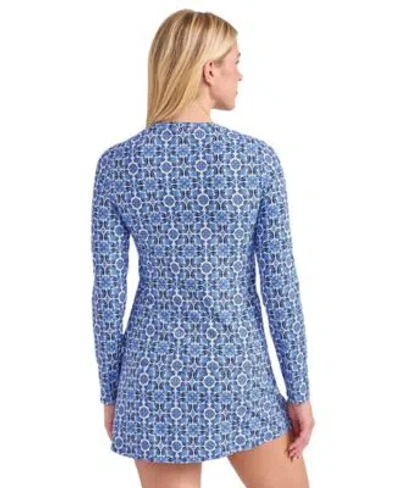 Tommy Bahama Full Zip Long Sleeve Rashguard Skirt Bottom In Blue