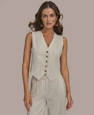 Donna Karan New York Pinstripe Linen Blend Vest In Gray