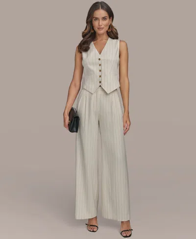 Donna Karan New York Pinstripe Linen Blend Vest In Gray