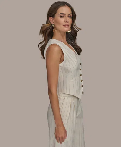 Donna Karan New York Pinstripe Linen Blend Vest In Gray
