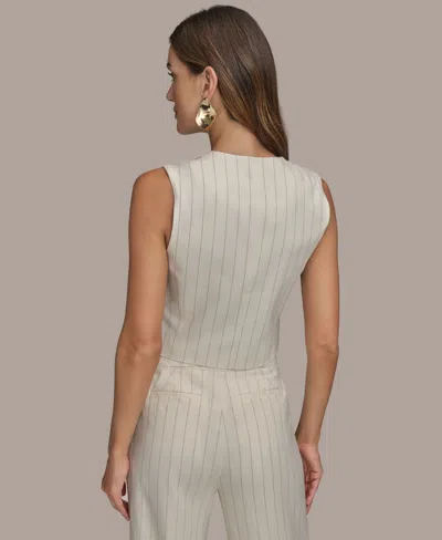 Donna Karan New York Pinstripe Linen Blend Vest In Gray