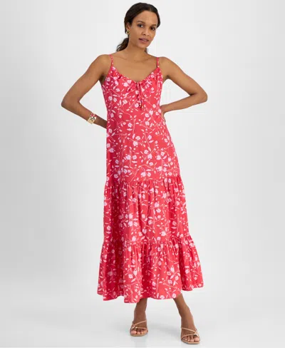 Inc International Concepts Petite Sleeveless Tiered Maxi Dress, Exclusively At Macy's In Red