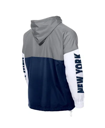 New Era Men's Navy/gray New York Yankees Color Block Full-zip Hoodie Windbreaker Jacket In Gray