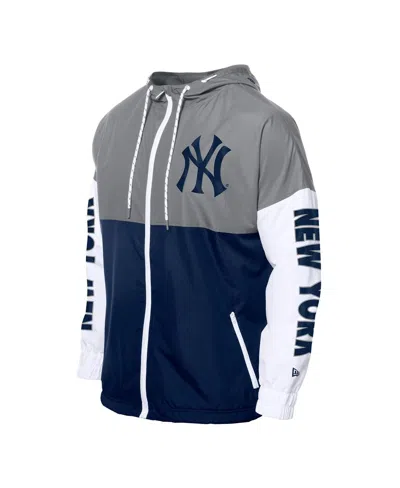 New Era Men's Navy/gray New York Yankees Color Block Full-zip Hoodie Windbreaker Jacket In Gray