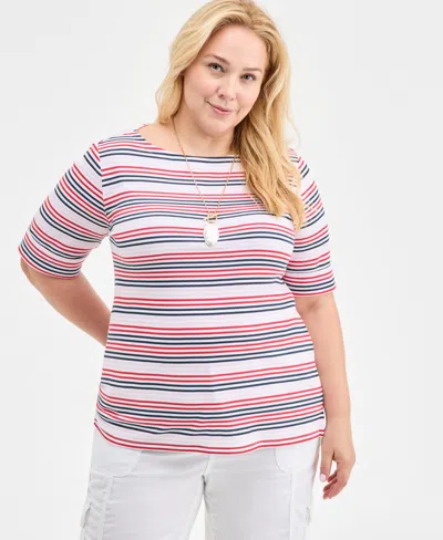 Style & Co Plus Size Striped Elbow-sleeve Knit Top, Exclusively At Macy's In Multi
