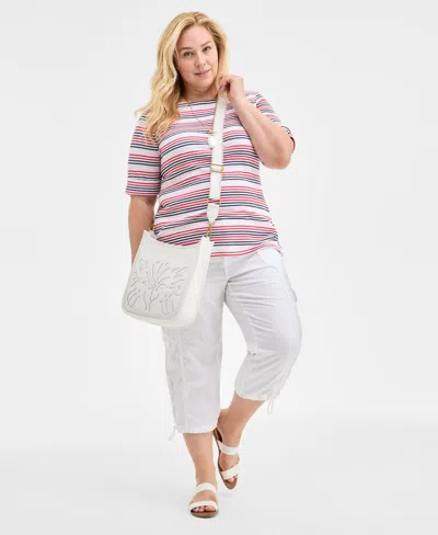 Style & Co Plus Size Striped Elbow-sleeve Knit Top, Exclusively At Macy's In Multi