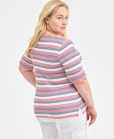Style & Co Plus Size Striped Elbow-sleeve Knit Top, Exclusively At Macy's In Multi