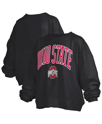 Pressbox Black Ohio State Buckeyes Janise Arch Over Logo Waist Length Oversized Pullover Sweatshirt In Black