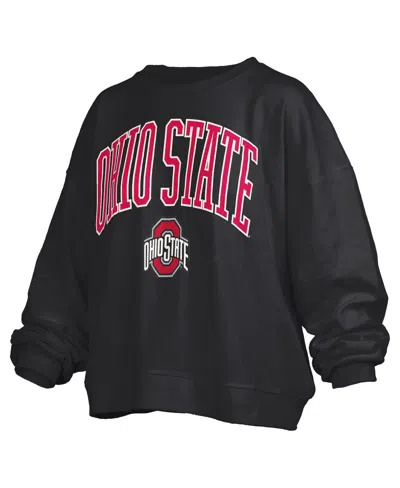 Pressbox Black Ohio State Buckeyes Janise Arch Over Logo Waist Length Oversized Pullover Sweatshirt In Black