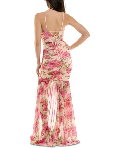 Katia Rae Juniors' Printed Ruched High-low Ruffled Gown, Created For Macy's