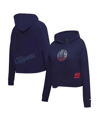 Pro Standard Women's Navy La Clippers Jewels Cropped Pullover Hoodie In Blue