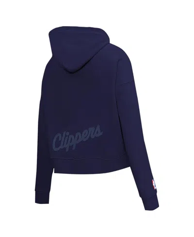 Pro Standard Women's Navy La Clippers Jewels Cropped Pullover Hoodie In Blue