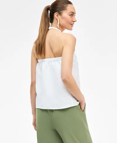 Inc International Concepts Women's Linen-blend Braided Halter Top, Exclusively At Macy's In White