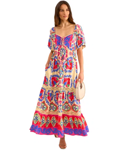 Vince Camuto Printed Tiered Maxi Dress In Multi