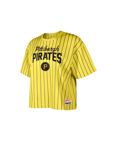 New Era Women's Gold Pittsburgh Pirates City Connect Multiplier Pinstripe Cropped T-shirt In Yellow