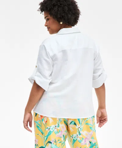 Inc International Concepts Plus Size Linen-blend Twist-hem Shirt, Exclusively At Macy's In White