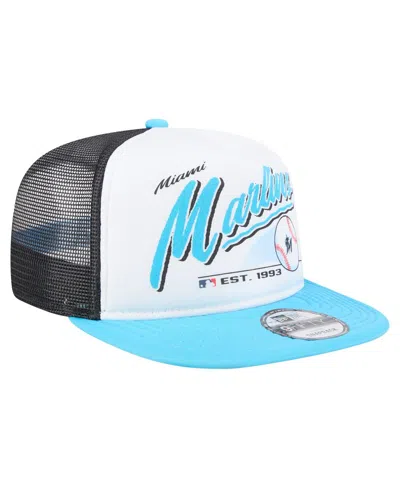 New Era Men's White/blue Miami Marlins Retro Script Trucker 9fifty Snapback Hat