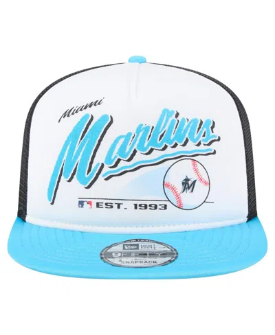 New Era Men's White/blue Miami Marlins Retro Script Trucker 9fifty Snapback Hat