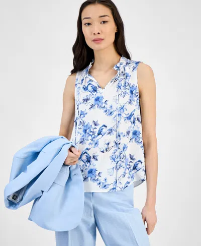 Anne Klein Tulla Floral Sleeveless Top In Blue
