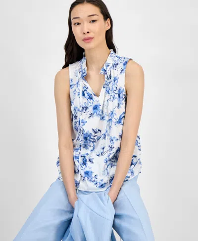 Anne Klein Tulla Floral Sleeveless Top In Blue